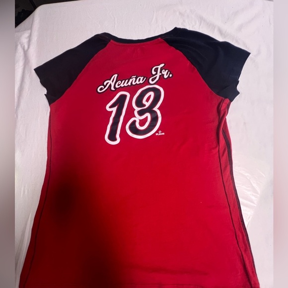 ATLANTA BRAVES KIDS T-SHIRT RONALD ACUNA JR RED PLAYER NAME & NUMBER SHIRT XL - Picture 2 of 8